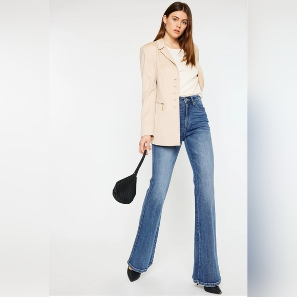 KanCan Denim - KanCan High Rise Medium Wash Classic Flare Jeans Stretch 7/27 Long Tall NEW